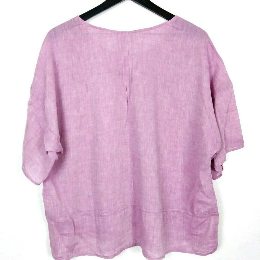 PureJill Linen Petite Crosshatch Boxy Blouse - Picture 4 of 7